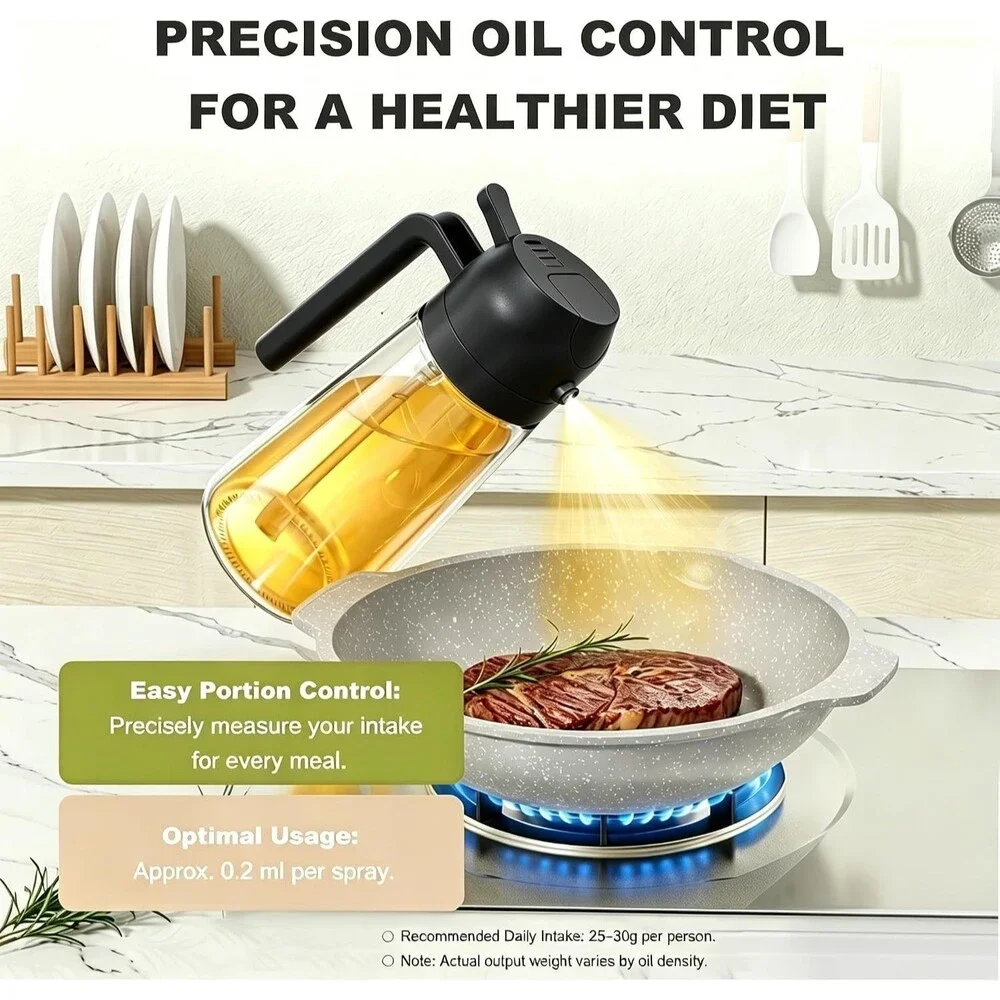 2-in-1 Olive Oil Sprayer Dispenser 16oz 470ml Glass Bottle Refillable BPA-Free